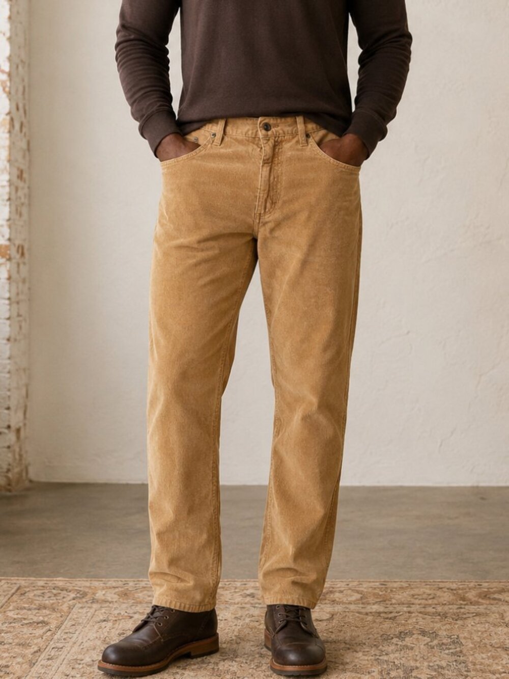 Sonoma Mens Tan Corduroy Pants Narrow Wale Size 36x32